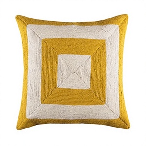 Luxury Mustard Wool Handmade Crewel Embroidery Wool Chain Stitched Cushion <b>Cover</b> For <b>Sofa</b> Couch Living Room Hot Selling Product - Product Image 1