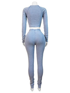 Set di pantaloni Skinny con Logo personalizzato <span class=keywords><strong>tuta</strong></span> <span class=keywords><strong>da</strong></span> <span class=keywords><strong>donna</strong></span> lavata vecchio Set aderente a costine due pezzi Set Leggings abiti all'ingrosso - Product Image 4