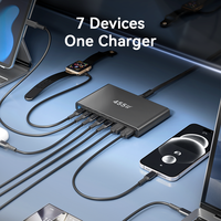 455W GaN 5.0 Station de charge rapide à 7 ports Multi-Device PD100W QC30W Chargeur de type C pleine puissance de qualité supérieure Chargeur USBC