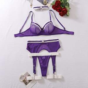 New Custom Private Label Großhandel Bulk Orange Valentinstag Dessous Mesh Sexy Dessous 3-teiliges Set Damen Dessous Set Verkäufer - Product Image 4