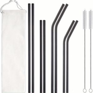 Lot de pailles réutilisables en acier inoxydable 304 avec brosse de nettoyage et sac de rangement pour fêtes, bars et restaurants - Product Image 1