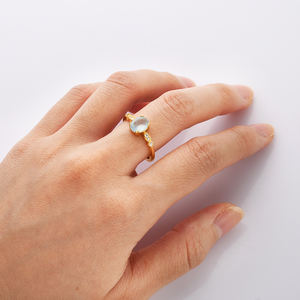 925スターリングシルバーレディースファインジュエリーナチュラルムーンストーンアクアマリンゴールドメッキヒーリングクリスタルリング女の子用 - Product Image 5