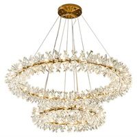 Guirlande lumineuse de luxe ronde à double couche unique, lustre décoratif en cristal, pour hôtel, hall, duplex, villa