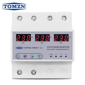 100A 3 phase 3P+N Din rail phase selector Voltmeter with adjustable Over and Under Voltage protection Monitor Relays Protector