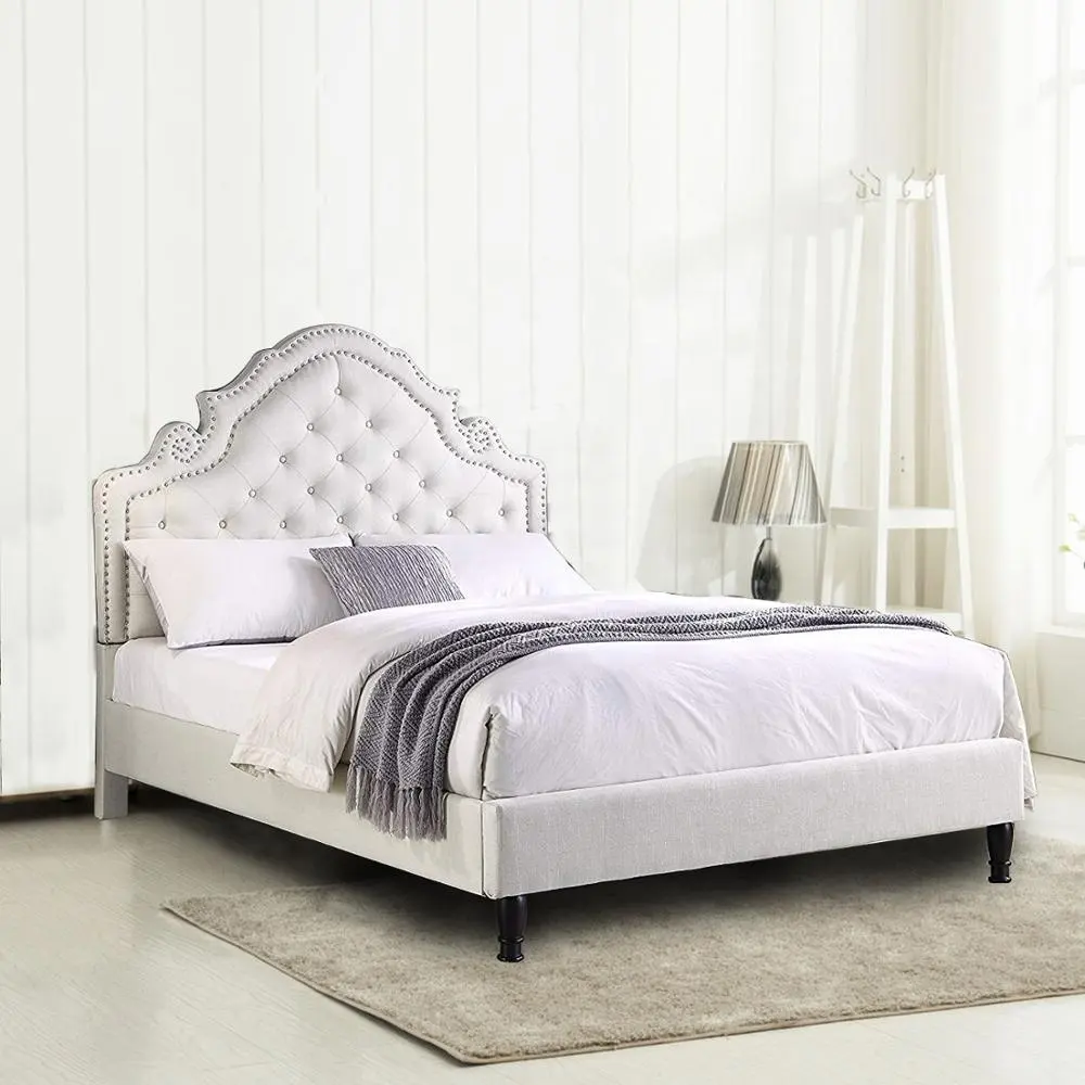 Hot Sale Fashion King Queen Double Size Leather Upholstered Bed with Headboard