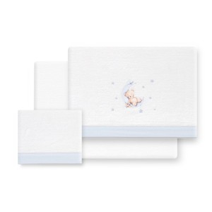 3 pz Oso Luna modello corallo Set di biancheria da letto in pile per bambini coperta di sicurezza trapunta elastico modello solido materiale di stoffa confortevole - Product Image 1