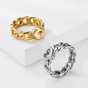Trendy Cuban <b>chain</b> heart-shaped ring, a niche, high-end <b>titanium</b> steel gold-plated fashion work ring. - Product Image 2
