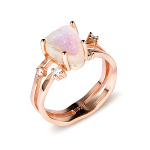 925 Sterling Silver Rose Gold Raw <b>Stone</b> Ring Unique Crystal Engagement Jewelry Birthday Anniversary Christmas Gift for Women - Product Image 3