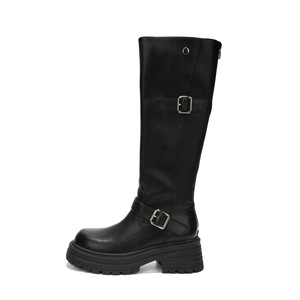 <b>Knee</b>-<b>High</b> Boots Round Toe Chunky Heel Buckle Decoration Anti-Slippery Western Style Solid Color M97001 - Product Image 5