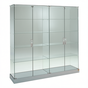 Showcase Tempered Glass 145x46x180 Cm <b>Light</b> Grey 2+2 <b>Hinged</b> Lockable Doors 4+4 Shelves Base With Hidden Castors - Product Image 2
