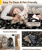Tapis d'appoint vintage noir à motifs floraux orientaux, imperméable, lavable en machine, antidérapant, grand tapis pour salon