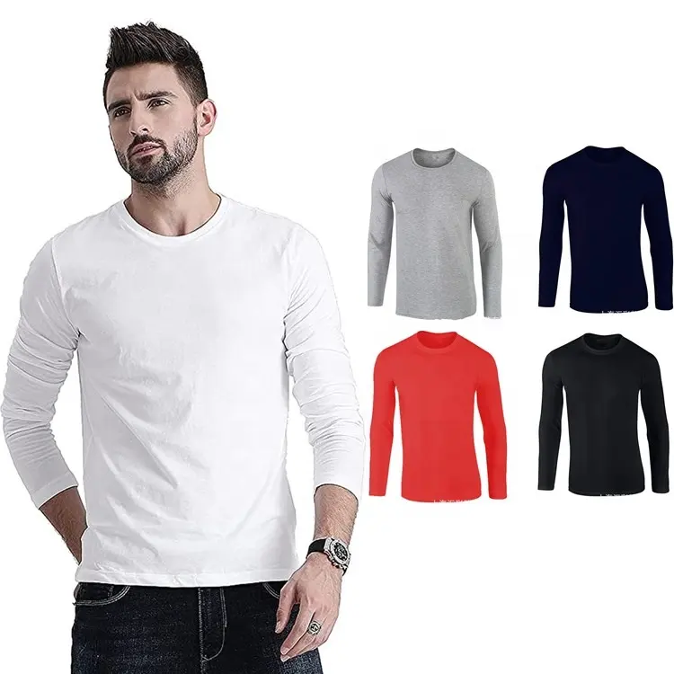 180 Gsm Unisex Mannen Crew Hals Lange Mouw Zachte 100% Katoen O-hals Sport Casual Plain Oem Logo Custom T shirt T-shirts T-shirt