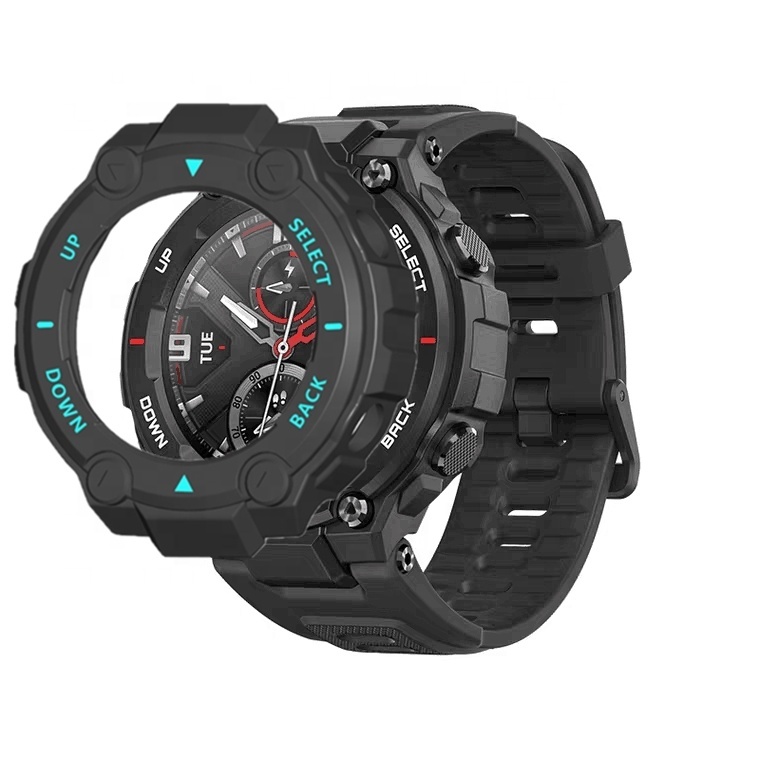 Coque TPU Silicone Pour Huami Amazfit T-Rex / T-Rex Pro - Transparente Bleue, Protection Anti-chocs, Légère - 12