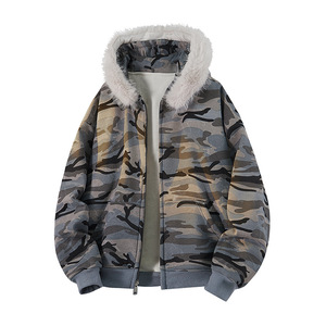 Sweat à <span class=keywords><strong>capuche</strong></span> zippé intégral personnalisé style américain rétro en polaire matelassé en coton, épais et chaud, pour homme et femme, idéal pour l'hiver - Product Image 2