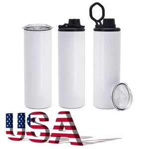 stocked in US 20Oz sublimation insulated blanks straight Double Walled Tumbler Screw Lid 2 way to drink lid