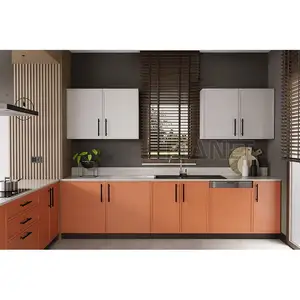 Thiết kế mới tùy chỉnh đầy đủ đồ nội thất hiện đại tủ bếp L Shape Orange màu đồ nội thất nhà bếp