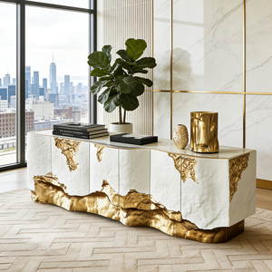 Mobile da Soggiorno <span class=keywords><strong>Bianco</strong></span> <span class=keywords><strong>e</strong></span> <span class=keywords><strong>Oro</strong></span> con Texture Dorata, Tavolo Console di Lusso in Stile Moderno, Colore <span class=keywords><strong>e</strong></span> Dimensioni Personalizzabili - Product Image 6