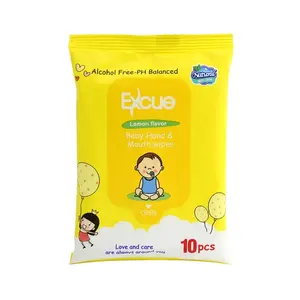 Échantillon gratuit OEM lingettes pour bébé sensibles nouveau-né lingettes de nettoyage jetables 10 pièces lingettes humides pour voyage parfum citron