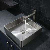 Évier de salle de bain en acier inoxydable plaqué PVD, couleurs personnalisées, design carré, revêtement nano, résistant aux rayures, en gros pour appartements