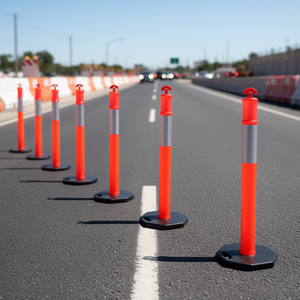 Poteaux de délimitation routière de 44 pouces avec bande réfléchissante et base en caoutchouc pour la sécurité des travaux routiers et les avertissements - Product Image 2