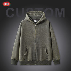 후드티 제조 업체 퍼프 프린팅 DTG 프린트 후드티 하이 퀄리티 두꺼운 필수품 빈티지 지퍼 남성용 워시 지퍼 업 후드 - Product Image 2