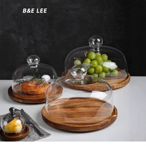 B&E LEE Bandeja para pasteles de madera de acacia con tapa de cristal para postres y servicio de fiestas - Product Image 5
