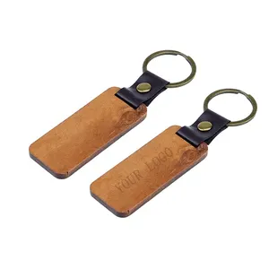 Bằng gỗ Keyring Key chủ sang trọng trống Móc chìa khóa số lượng lớn Keychain đồng bằng laser cắt khắc trống da bằng gỗ Keychain