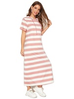 Robe à capuche personnalisée pour femmes à rayures unies Robe longue en coton décontractée pour femmes