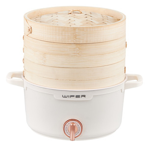 Vaporera eléctrica Wifer de bambú de 3 capas con temporizador para uso doméstico, color beige - Product Image 1