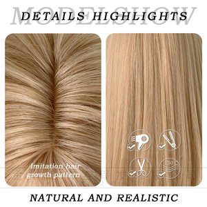 Perruque synthétique blonde dégradée avec <span class=keywords><strong>frange</strong></span> - Perruque longue et droite pour femme, aspect naturel, pour usage quotidien et fêtes, résistante à la chaleur - Product Image 3