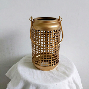 <b>Brass</b> <b>Lantern</b> Candle Holder Wire Mesh Hanging Lamp Decorative Light Jar for Home Wedding Party - Product Image 1
