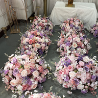 Nouvelle Arrivée ML - Centre de Table en Fleurs de Soie de Luxe de 65 cm aux Couleurs Violet et Rose Poudré pour la Décoration de Table de Mariage