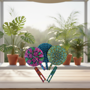 Abanico de Tela Africana Ankara Hecho a Mano al por Mayor, Abanico Portátil Ligero para Fiestas de Verano y Regalos - Product Image 1
