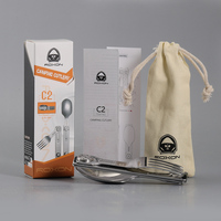 Fourchette-cuillère en acier inoxydable RON, pratique, pour le camping en plein air, série d'équipements pliables, couverts portables multi-usages, toutes saisons