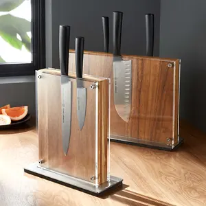 clear Kitchen knife storage Wooden Block holder Knife Block Set with with acrylic shield