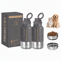 Bouteille d'eau de voyage pour chien avec bol, 3 en 1, en acier inoxydable à double paroi, isolée, 32 oz, avec couvercles magnétiques personnalisés