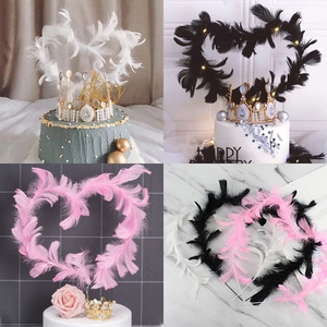 Cake Toppers Feather Circle Elegant Handmade Birthday Party Decorations Polyester Material - Product Image 5