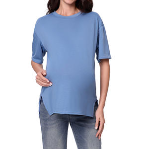 Summer Care Top <span class=keywords><strong>T</strong></span>-<span class=keywords><strong>shirt</strong></span> de maternité Top d'allaitement Solid Tees Basic Breastfeeding Blouse Femmes enceintes Couleur unie Col rond - Product Image 5