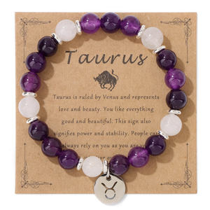 Brazalete de cuentas de piedra de ágata de lapislázuli natural Acero inoxidable 12 signo del zodiaco encanto pulsera regalo Pulseras de Moda - Product Image 5
