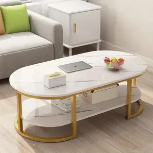 Design moderno Nordic Metal Base Gold Decor End Tables Centro De Café De Mármore Branco Top Coffee Table