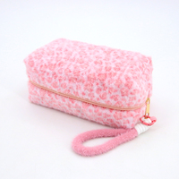 Trousse de Maquillage Rose Léopard Mignonne en Peluche Douce et Moelleuse avec Dragonne Portable, Pochette de Voyage pour Articles de Toilette pour Filles