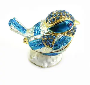 Gemme blu statuetta di uccello blu colorato scatola ricordo del tesoro a basso prezzo fatto a mano antico colorato scatola ricordo del tesoro
