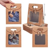 Sac cadeau en papier kraft écologique avec fenêtre, personnalisable avec logo, poignée découpée en forme de cœur, ruban et nœud, idéal pour les fêtes - Vente en gros