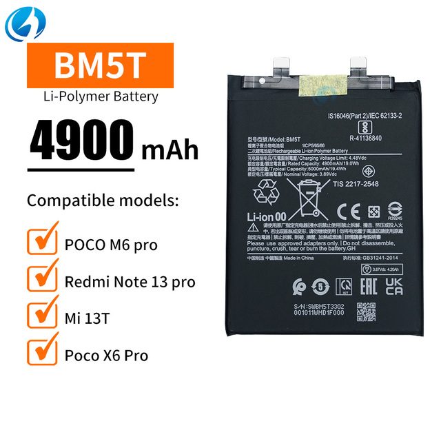 BM5T High Quality Replacement Battery for Xiaomi POCO M6 Pro / Redmi Note 13 Pro / Mi 13T / Poco X6 Pro Mobile Phone Battery