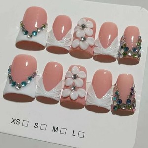<span class=keywords><strong>Faux</strong></span> <span class=keywords><strong>ongles</strong></span> à presser faits main de style français, longs, en forme de bec de canard, sculptés en 3D, vente en gros - Product Image 3