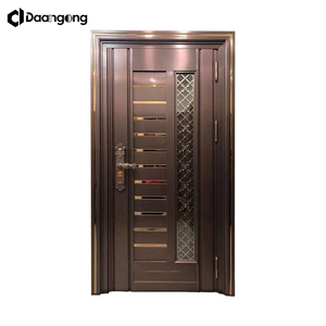 Porte de sécurité haut de gamme en acier inoxydable avec panneau de verre à motifs, cadre finition or, taille personnalisée pour <span class=keywords><strong>entrée</strong></span> de <span class=keywords><strong>villa</strong></span> de luxe - Product Image 3