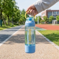 Botella de Agua Deportiva con Logotipo Personalizado, Gran Capacidad de 560 ml/660 ml, Transparente, de PC, con Doble Pajita, Tapa de Apertura Rápida