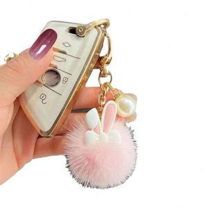 Wholesale <b>Custom</b> Mink Fur Bunny Keychain - Cute Plush Ball Car <b>Key</b> <b>Ring</b> Fashion Doll Bag Pendant Gift - Product Image 1