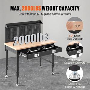 Banc de travail robuste à hauteur réglable, capacité de 2000 lb, <span class=keywords><strong>planche</strong></span> en chêne, cadre en acier pour garage, atelier - Product Image 4