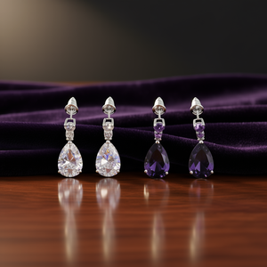 Eleganti Orecchini a Goccia in Argento 925 con Ametista, Montatura a Griffe, Gioielli Classici da Donna per Uso Quotidiano - Product Image 2